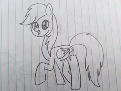 Size: 4032x3024 | Tagged: safe, artist:rainbow dash is best pony, derpibooru import, rainbow dash, pegasus, pony, cute, dashabetes, lined paper, long neck, pencil drawing, solo, traditional art