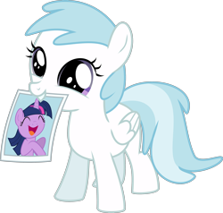 Size: 3000x2851 | Tagged: safe, artist:ruinedomega, derpibooru import, cotton cloudy, twilight sparkle, trade ya, adorkable, cottonbetes, cute, dork, filly, grin, mouth hold, picture, ponyscape, smiling, squee, vector