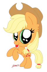 Size: 1488x2299 | Tagged: safe, artist:applefritta, applejack, earth pony, pony, chibi, rearing, simple background, solo, tongue out, transparent background