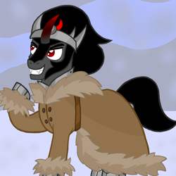 Size: 1000x1000 | Tagged: safe, artist:katya, derpibooru import, king sombra, pony, clothes, coat, evil, thinking, winter