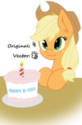 Size: 724x1102 | Tagged: safe, artist:darknisfan1995, artist:dubstepbrony4life, applejack, earth pony, pony, :3, cake, simple background, solo, transparent background, vector