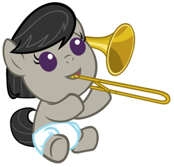 Size: 4400x4200 | Tagged: safe, artist:beavernator, octavia melody, earth pony, pony, absurd resolution, diaper, filly, foal, trombone