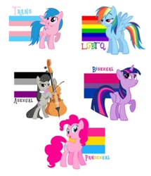 Size: 1063x1234 | Tagged: safe, derpibooru import, edit, firefly, octavia melody, pinkie pie, rainbow dash, twilight sparkle, twilight sparkle (alicorn), alicorn, earth pony, pegasus, pony, bi twi, bilight sparkle, bow, cello, female, fixed, headcanon, lgbt, lgbtq, mare, musical instrument, pride, pride flag, simple background, updated, white background