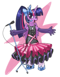 Size: 740x940 | Tagged: safe, artist:needsmoarg4, derpibooru import, twilight sparkle, twilight sparkle (alicorn), alicorn, anthro, clothes, dress, singing, solo