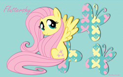 Size: 2560x1600 | Tagged: safe, artist:alicehumansacrifice0, artist:korikian, fluttershy, pegasus, pony, cute, cutie mark, female, mare, sitting, solo, vector, wallpaper