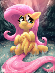 Size: 900x1200 | Tagged: safe, artist:1trick, fluttershy, pegasus, pony, covering, female, mare, solo