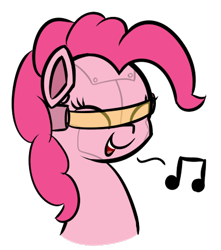 Size: 380x429 | Tagged: safe, artist:lux, pinkie pie, cyborg, earth pony, pony, robot, cute, diapinkes, emote, eyes closed, happy, music notes, open mouth, ponkbot, simple background, singing, smiling, solo, transparent background, visor