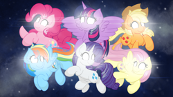 Size: 3840x2160 | Tagged: safe, artist:ashtoneer, derpibooru import, applejack, fluttershy, pinkie pie, rainbow dash, rarity, twilight sparkle, twilight sparkle (alicorn), alicorn, earth pony, pegasus, pony, unicorn, applejack's hat, cowboy hat, female, glowing eyes, hat, mane six, mare