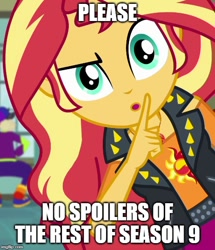 Size: 500x582 | Tagged: safe, edit, edited screencap, screencap, cranky doodle donkey, sunset shimmer, better together, do it for the ponygram!, equestria girls, cropped, female, geode of empathy, magical geodes, no spoilers, shhh, solo