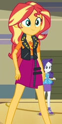 Size: 540x1080 | Tagged: safe, screencap, rarity, sunset shimmer, better together, do it for the ponygram!, equestria girls, canterlot high, cropped, cute, duo, female, legs, shimmerbetes, solo focus, wide stance