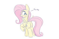 Size: 900x600 | Tagged: safe, artist:heir-of-rick, fluttershy, pegasus, pony, blushing, butt wings, plot, sketch, solo