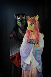 Size: 900x1353 | Tagged: safe, artist:essorille, derpibooru import, fluttershy, king sombra, anthro, clothes, fursuit, irl, kimono (clothing), photo