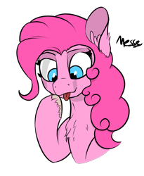 Size: 1230x1500 | Tagged: safe, artist:messenger, pinkie pie, earth pony, pony, chest fluff, cute, simple background, solo, tongue out, unshorn fetlocks