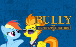 Size: 1920x1200 | Tagged: safe, artist:dashiesparkle, artist:kayman13, derpibooru import, edit, rainbow dash, spitfire, pegasus, pony, bully, bully (video game), general, logo, logo edit, looking at each other, wonderbolts