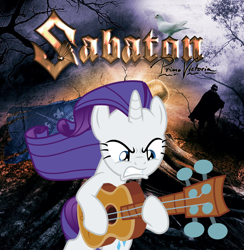 Size: 800x819 | Tagged: safe, artist:dashiesparkle, rarity, pony, unicorn, honest apple, album cover, female, guitar, guitarity, mare, sabaton, text