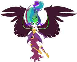 Size: 7000x5670 | Tagged: safe, artist:orin331, princess celestia, equestria girls, absurd resolution, alternate universe, clothes, dress, evil, evil celestia, floating, midnight-ified, simple background, sleeveless, solo, strapless, transparent background, vector, younger