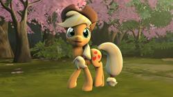 Size: 5000x2812 | Tagged: safe, artist:luminousdazzle, applejack, earth pony, pony, 3d, poster, solo, source filmmaker, tree