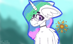 Size: 1523x912 | Tagged: safe, artist:itzdatag0ndray, princess celestia, alicorn, pony, 3ds, choker, colors! 3d, glasses, solo, sunbutt