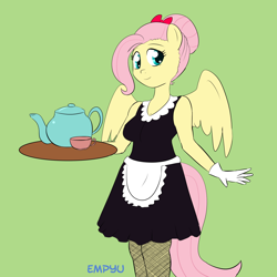 Size: 1000x1000 | Tagged: safe, artist:empyu, fluttershy, anthro, clothes, maid, solo