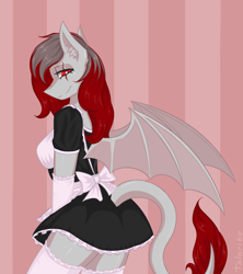 Size: 3900x4400 | Tagged: safe, artist:taleriko, oc, oc only, anthro, anthro oc, bat wings, clothes, cute, female, maid, mare, monster mare, profile, rcf community, side view, solo, stockings, thigh highs, wings