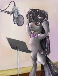 Size: 649x850 | Tagged: safe, artist:bloo-ocean, octavia melody, earth pony, pony, bipedal, headphones, microphone