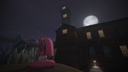 Size: 2500x1406 | Tagged: safe, artist:pink-dooples, pinkie pie, earth pony, pony, 3d, alone, lonesome, moon, night, pinkamena diane pie, sad, source filmmaker