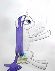 Size: 2029x2600 | Tagged: safe, artist:plotcore, rarity, pony, unicorn, female, mare, shower, simple background, sitting, solo, wet, wet mane, wet mane rarity, white background