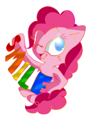 Size: 728x1000 | Tagged: safe, artist:loveyloo, pinkie pie, earth pony, pony, banner, cute, diapinkes, filly, looking at you, nose wrinkle, one eye closed, open mouth, simple background, smiling, solo, transparent background, wink