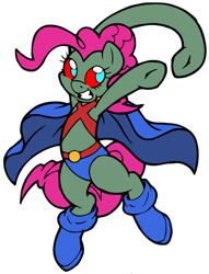 Size: 781x1022 | Tagged: safe, artist:dfectivedvice, artist:edcom02, pinkie pie, earth pony, pony, cape, clothes, crossover, dc comics, justice league, martian manhunter, simple background, superhero, transparent background