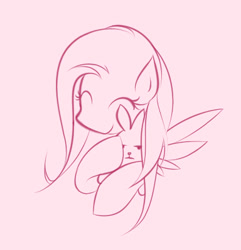 Size: 384x398 | Tagged: safe, artist:v-invidia, angel bunny, fluttershy, pegasus, pony, annoyed, hug, monochrome