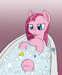 Size: 1049x1280 | Tagged: safe, artist:trickydick, pinkie pie, earth pony, pony, bath, bathtub, candy, lollipop, pinkamena diane pie, solo