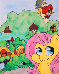 Size: 600x750 | Tagged: safe, artist:coggler, artist:frog&cog, artist:gopherfrog, fluttershy, pegasus, pony, fluttershy's cottage, solo, traditional art