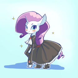 Size: 1500x1500 | Tagged: safe, artist:unousaya, rarity, pony, unicorn, black dress, blushing, clothes, dress, female, looking at you, mare, simple background, smiling, solo