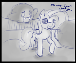 Size: 1180x973 | Tagged: safe, artist:post-it, fluttershy, ghost, pegasus, pony, undead, boo (super mario), crossover, female, forest, grayscale, mare, monochrome, sketch, super mario bros., this will not end well