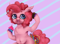 Size: 987x719 | Tagged: safe, artist:colorlesscupcake, pinkie pie, earth pony, pony, cupcake, filly, heart eyes, nose ring, piercing, solo, wingding eyes