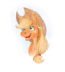 Size: 763x846 | Tagged: safe, artist:carnivorouscaribou, applejack, earth pony, pony, female, mare, solo, traditional art