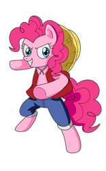 Size: 800x1280 | Tagged: safe, artist:sparklesthestarfox, pinkie pie, earth pony, pony, bipedal, crossover, monkey d luffy, one piece, solo