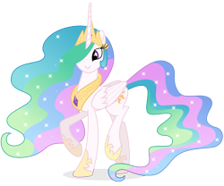 Size: 10423x8665 | Tagged: safe, artist:illumnious, princess celestia, alicorn, pony, .ai available, absurd resolution, crown, female, jewelry, mare, raised hoof, regalia, simple background, smiling, solo, transparent background, vector