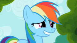 Size: 720x405 | Tagged: safe, derpibooru import, screencap, rainbow dash, pegasus, pony, the mysterious mare do well, animated, blushing, cute, dashabetes, flying, gif, looking around, rainbow dash is best facemaker, solo, tree