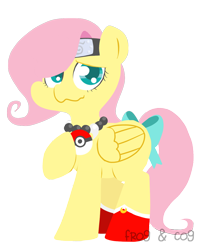 Size: 1000x1263 | Tagged: safe, artist:coggler, artist:frog&cog, artist:gopherfrog, fluttershy, pegasus, pony, anime, boots, bow, crossover, headband, hilarious in hindsight, inuyasha, naruto, nervous, otaku, otakushy, pokéball, pokémon, sailor moon, solo, tail bow, teenager