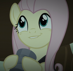 Size: 1050x1028 | Tagged: safe, screencap, fluttershy, pegasus, pony, scare master, cropped, cute, female, hnnng, lip bite, mare, shyabetes, solo, tea party of doom, tin can