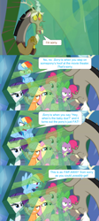 Size: 2001x4484 | Tagged: safe, derpibooru import, edit, edited screencap, screencap, applejack, discord, fluttershy, pinkie pie, rainbow dash, rarity, spike, dragon, earth pony, pegasus, pony, unicorn, the ending of the end, angry, caption, comic, crying, discord drama, image macro, raised eyebrow, reference, sad, screencap comic, shark tale, speech bubble, text