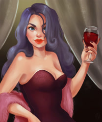 Size: 2500x3000 | Tagged: safe, artist:lornakelleherart, rarity, human, alcohol, beautiful, clothes, dress, female, glass, gradient background, humanized, looking at you, makeup, nail polish, scarf, solo, wine, wine glass