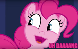 Size: 1084x684 | Tagged: safe, screencap, pinkie pie, equestria girls, cute, dang, faic, image macro, meme, nervicited, pink text, reaction image, solo