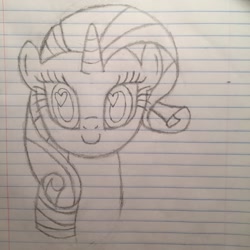 Size: 1024x1024 | Tagged: safe, artist:whobawhats, rarity, pony, unicorn, heart eyes, lined paper, pencil drawing, solo, traditional art, wingding eyes