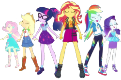 Size: 2048x1351 | Tagged: safe, editor:larryboyfan1996, applejack, fluttershy, rainbow dash, rarity, sci-twi, sunset shimmer, twilight sparkle, better together, cheer you on, equestria girls, applejack's hat, converse, cowboy hat, geode of empathy, geode of fauna, geode of shielding, geode of super speed, geode of super strength, geode of telekinesis, glasses, hat, magical geodes, shoes, simple background