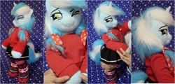 Size: 2500x1200 | Tagged: safe, artist:burgunzik, lyra heartstrings, anthro, anthro plushie, clothes, irl, photo, pleated skirt, plushie, skirt, socks, solo, sweater, thigh highs