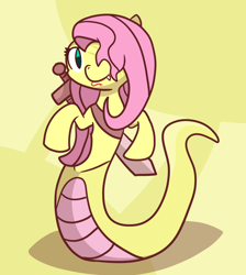 Size: 1256x1399 | Tagged: safe, artist:spoopyro, fluttershy, lamia, original species, snake, fluttersnake, solo, species swap, sword