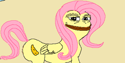 Size: 383x195 | Tagged: safe, fluttershy, pegasus, pony, female, mare, pepe the frog, smug, wat