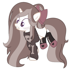 Size: 1752x1680 | Tagged: safe, artist:pegasski, artist:space--paws0w0, oc, oc only, oc:goth mocha, pony, unicorn, base used, blank flank, bone, bow, clothes, female, flats, freckles, hair bow, heart, mare, raised hoof, simple background, skull, socks, solo, stockings, sweater, thigh highs, transparent background